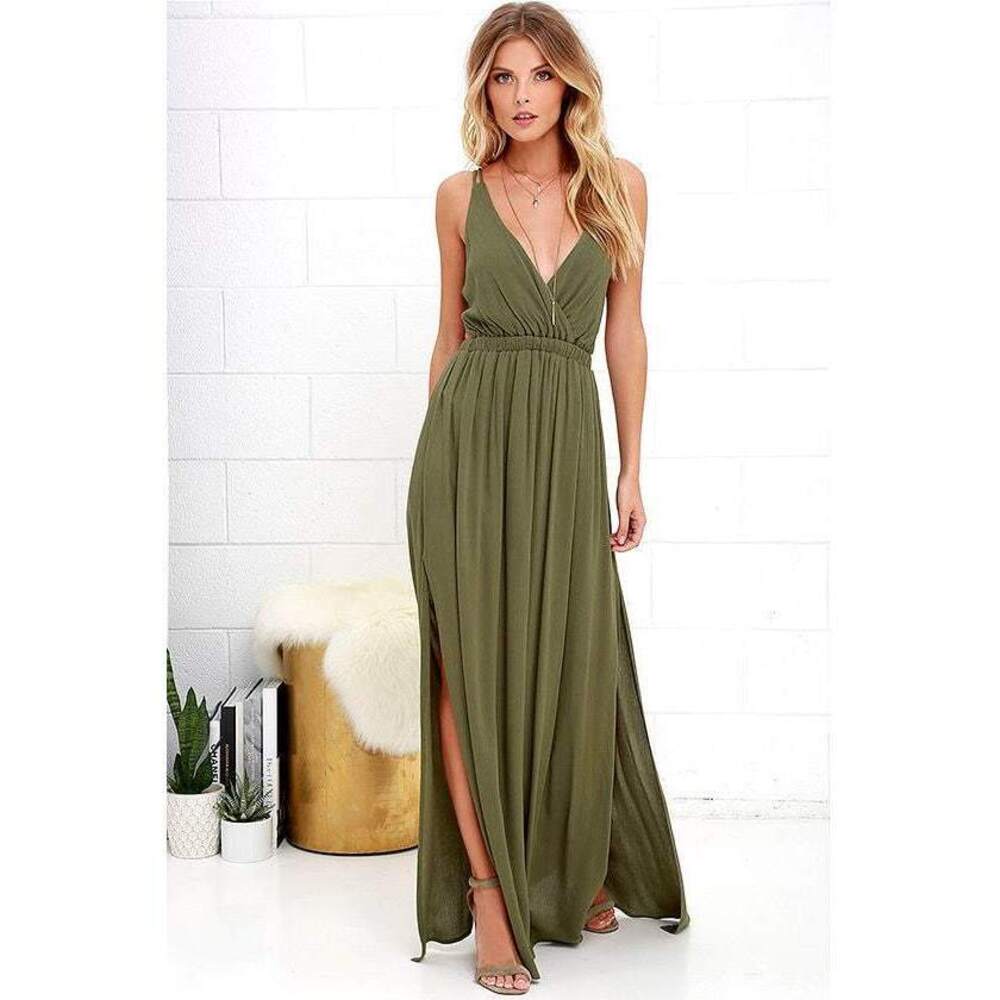 Lulus Lost In Paradise Olive Green Maxi Dress - Size Small